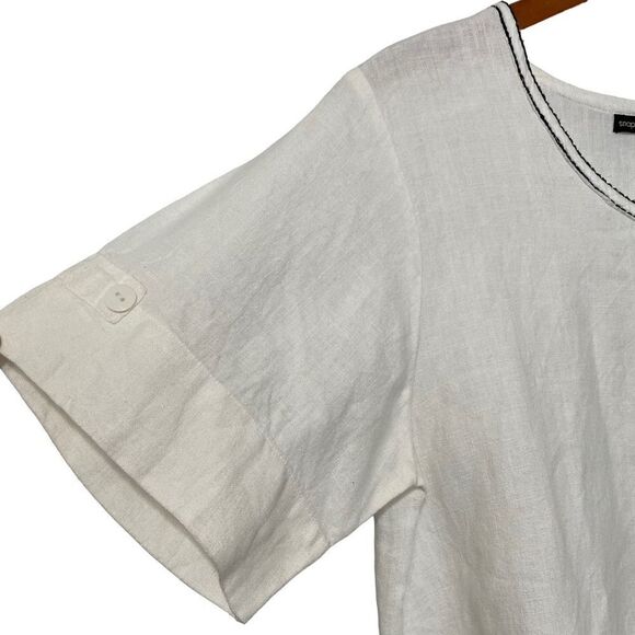 Snapdragon & Twig White Linen Blouse Boxy Lightweight Black Embroidery Size M - Picture 2 of 9